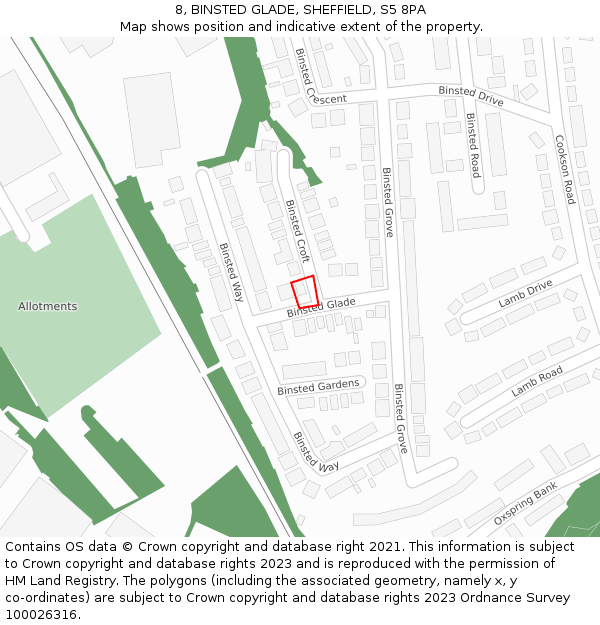 8, BINSTED GLADE, SHEFFIELD, S5 8PA: Location map and indicative extent of plot