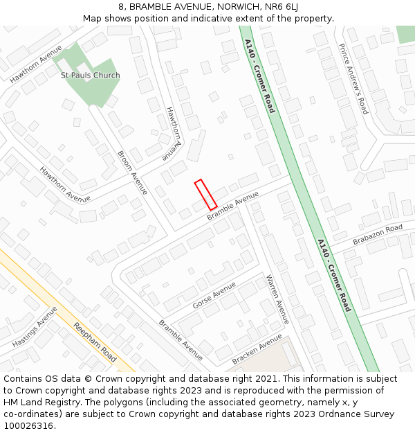 8, BRAMBLE AVENUE, NORWICH, NR6 6LJ: Location map and indicative extent of plot