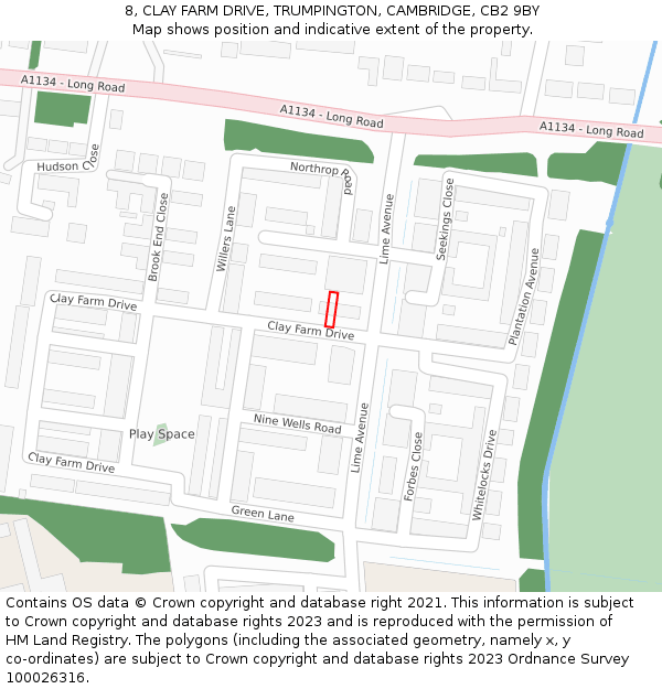 8, CLAY FARM DRIVE, TRUMPINGTON, CAMBRIDGE, CB2 9BY: Location map and indicative extent of plot
