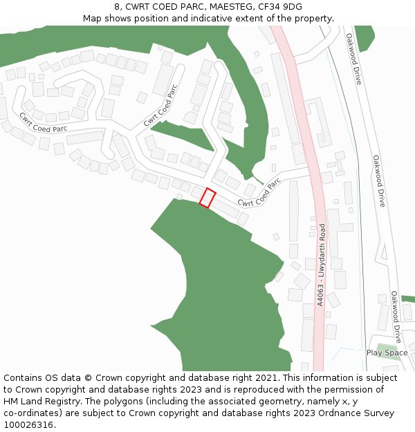8, CWRT COED PARC, MAESTEG, CF34 9DG: Location map and indicative extent of plot