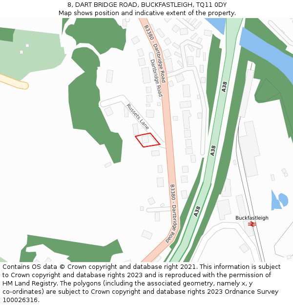 8, DART BRIDGE ROAD, BUCKFASTLEIGH, TQ11 0DY: Location map and indicative extent of plot
