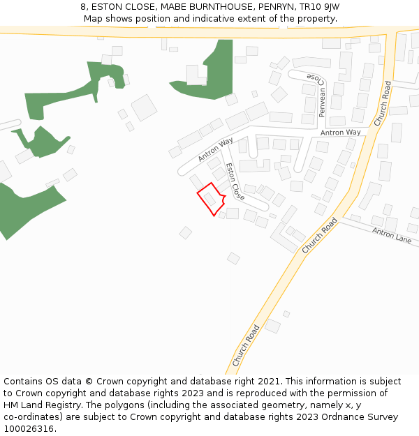 8, ESTON CLOSE, MABE BURNTHOUSE, PENRYN, TR10 9JW: Location map and indicative extent of plot