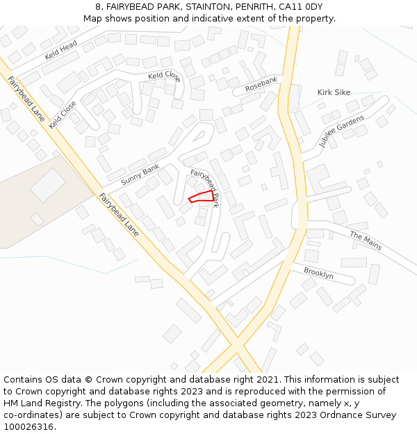 8, FAIRYBEAD PARK, STAINTON, PENRITH, CA11 0DY: Location map and indicative extent of plot