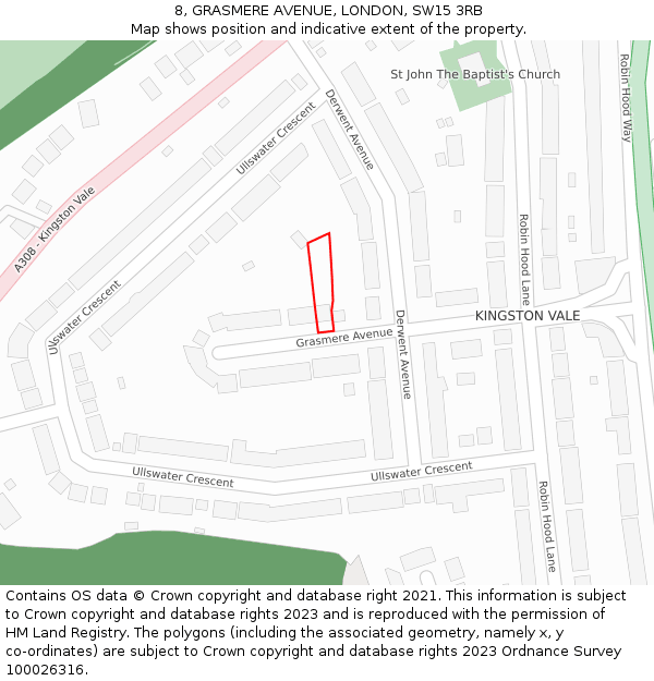 8, GRASMERE AVENUE, LONDON, SW15 3RB: Location map and indicative extent of plot