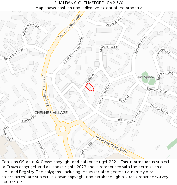 8, MILBANK, CHELMSFORD, CM2 6YX: Location map and indicative extent of plot