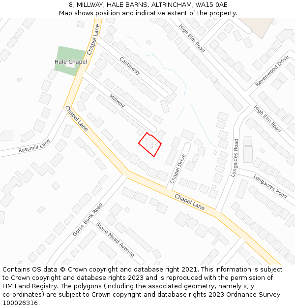 8, MILLWAY, HALE BARNS, ALTRINCHAM, WA15 0AE: Location map and indicative extent of plot