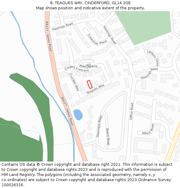 8, TEAGUES WAY, CINDERFORD, GL14 2GE: Location map and indicative extent of plot