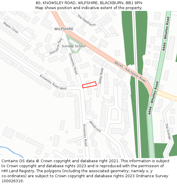 80, KNOWSLEY ROAD, WILPSHIRE, BLACKBURN, BB1 9PN: Location map and indicative extent of plot
