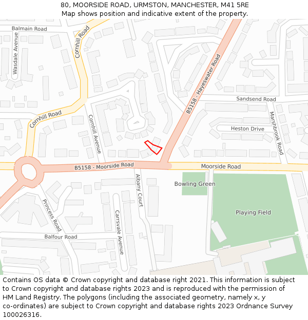 80, MOORSIDE ROAD, URMSTON, MANCHESTER, M41 5RE: Location map and indicative extent of plot