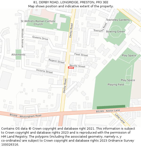81, DERBY ROAD, LONGRIDGE, PRESTON, PR3 3EE: Location map and indicative extent of plot