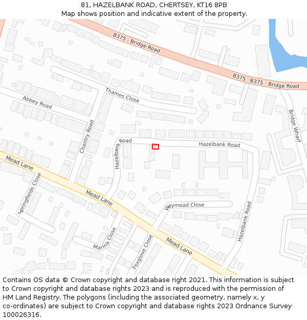 81, HAZELBANK ROAD, CHERTSEY, KT16 8PB: Location map and indicative extent of plot