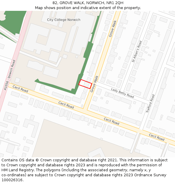 82, GROVE WALK, NORWICH, NR1 2QH: Location map and indicative extent of plot