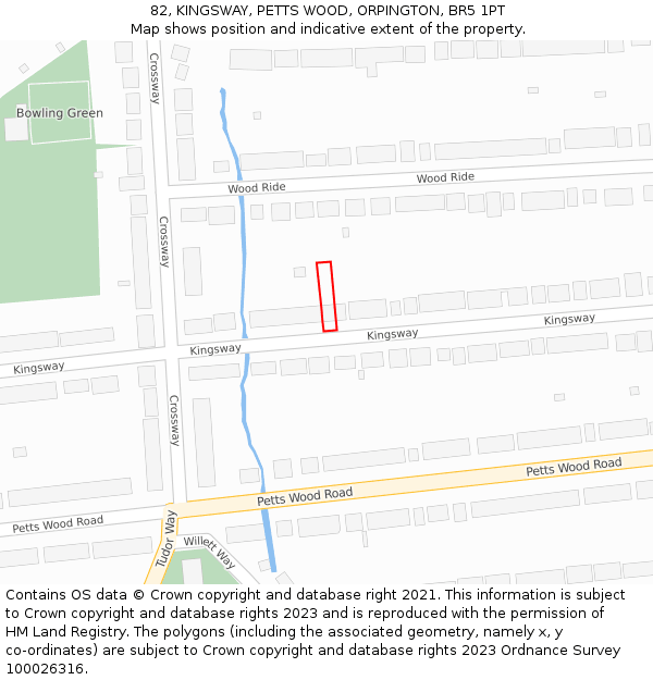 82, KINGSWAY, PETTS WOOD, ORPINGTON, BR5 1PT: Location map and indicative extent of plot