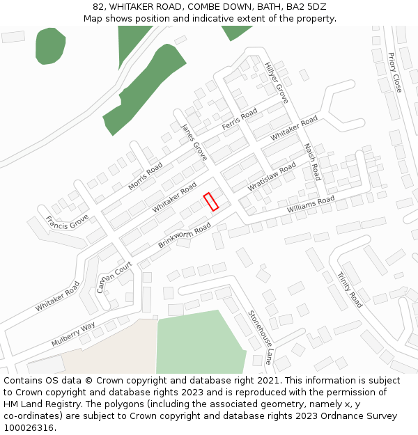 82, WHITAKER ROAD, COMBE DOWN, BATH, BA2 5DZ: Location map and indicative extent of plot