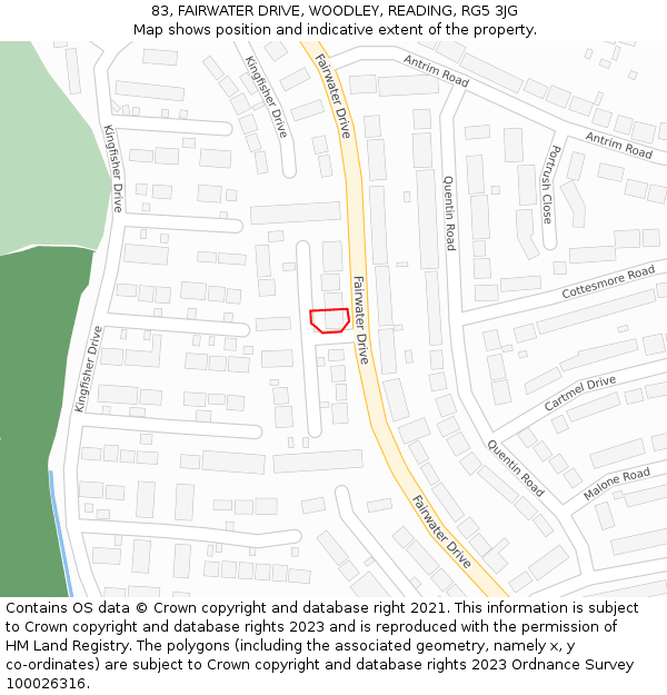 83, FAIRWATER DRIVE, WOODLEY, READING, RG5 3JG: Location map and indicative extent of plot