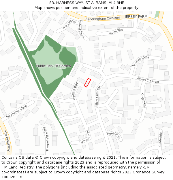 83, HARNESS WAY, ST ALBANS, AL4 9HB: Location map and indicative extent of plot