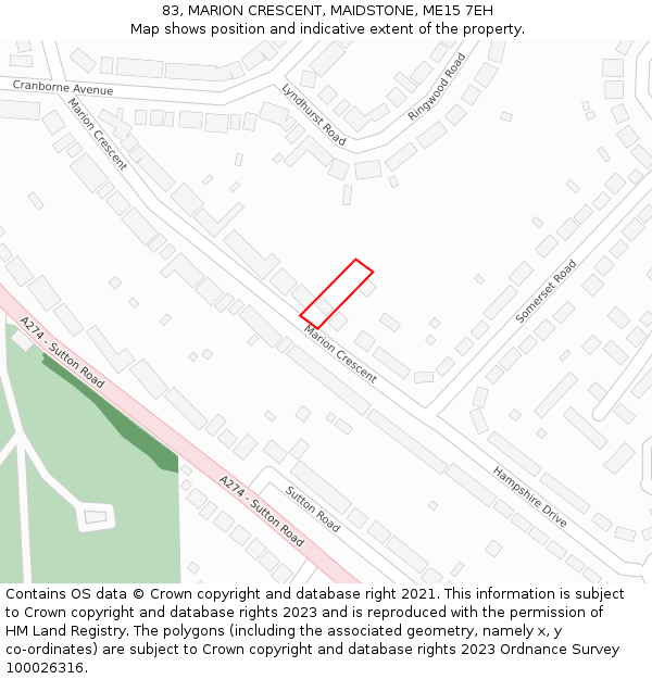 83, MARION CRESCENT, MAIDSTONE, ME15 7EH: Location map and indicative extent of plot