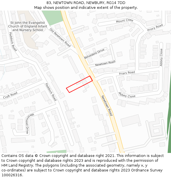 83, NEWTOWN ROAD, NEWBURY, RG14 7DD: Location map and indicative extent of plot