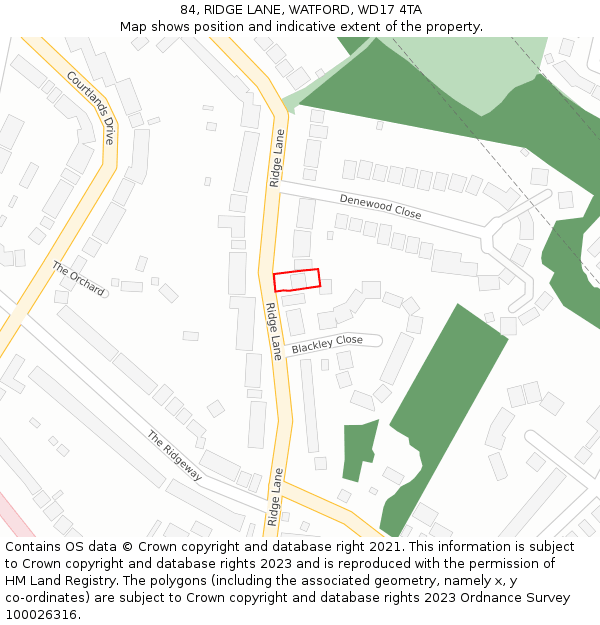 84, RIDGE LANE, WATFORD, WD17 4TA: Location map and indicative extent of plot