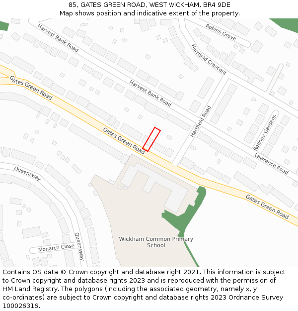 85, GATES GREEN ROAD, WEST WICKHAM, BR4 9DE: Location map and indicative extent of plot