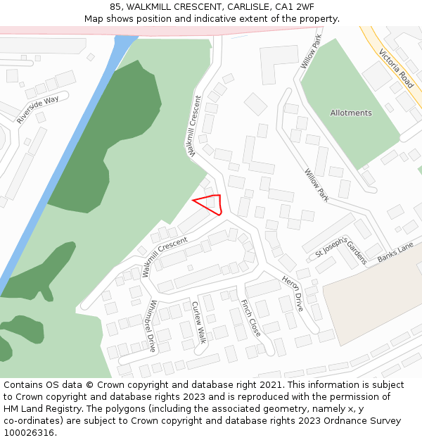 85, WALKMILL CRESCENT, CARLISLE, CA1 2WF: Location map and indicative extent of plot
