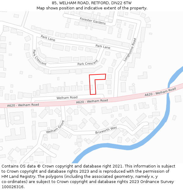 85, WELHAM ROAD, RETFORD, DN22 6TW: Location map and indicative extent of plot