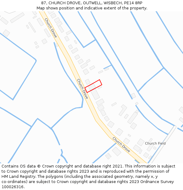 87, CHURCH DROVE, OUTWELL, WISBECH, PE14 8RP: Location map and indicative extent of plot
