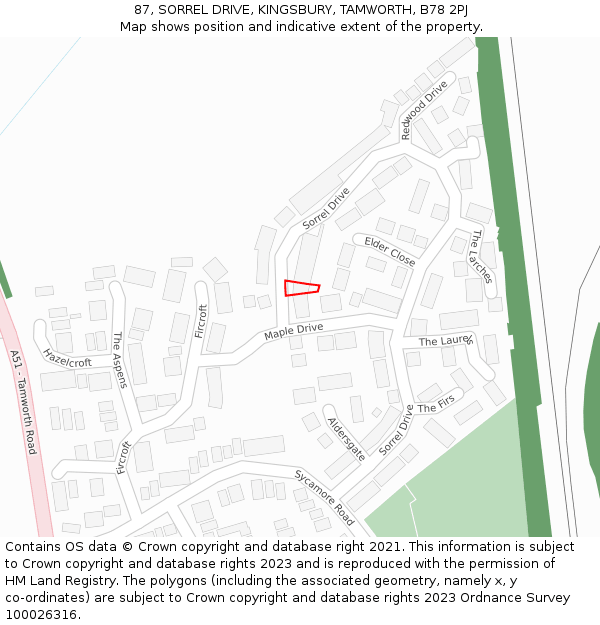 87, SORREL DRIVE, KINGSBURY, TAMWORTH, B78 2PJ: Location map and indicative extent of plot