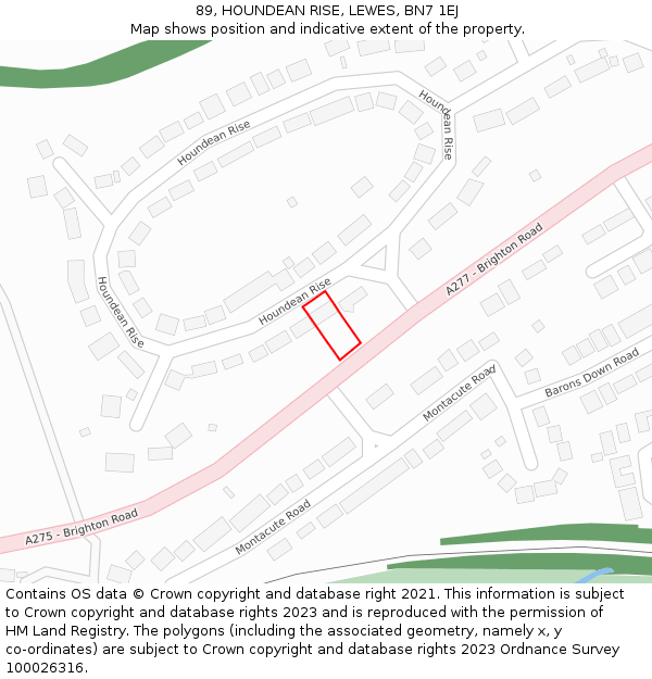 89, HOUNDEAN RISE, LEWES, BN7 1EJ: Location map and indicative extent of plot