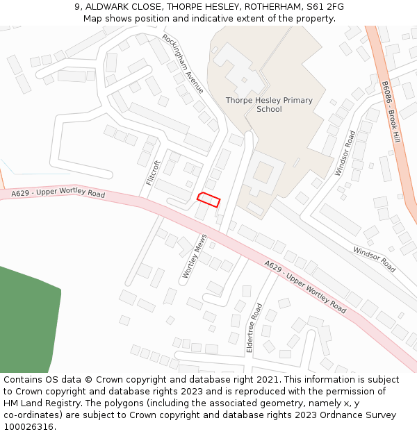 9, ALDWARK CLOSE, THORPE HESLEY, ROTHERHAM, S61 2FG: Location map and indicative extent of plot