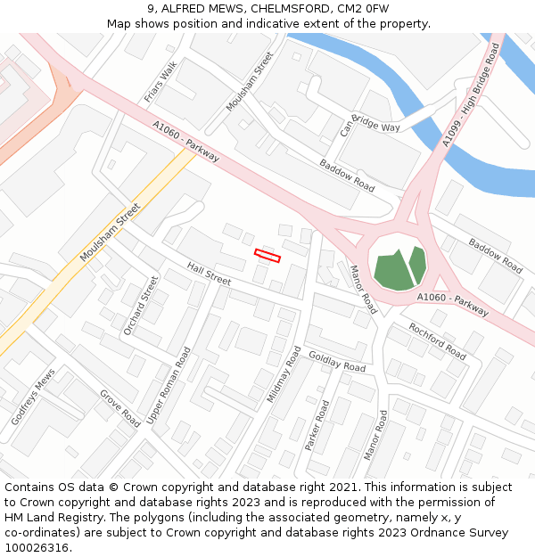 9, ALFRED MEWS, CHELMSFORD, CM2 0FW: Location map and indicative extent of plot