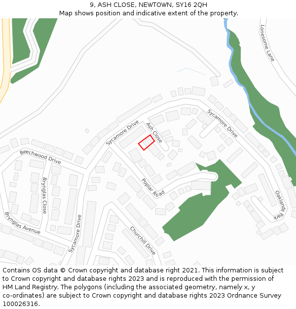 9, ASH CLOSE, NEWTOWN, SY16 2QH: Location map and indicative extent of plot