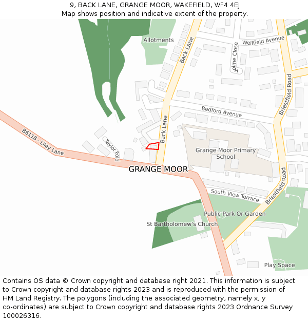 9, BACK LANE, GRANGE MOOR, WAKEFIELD, WF4 4EJ: Location map and indicative extent of plot