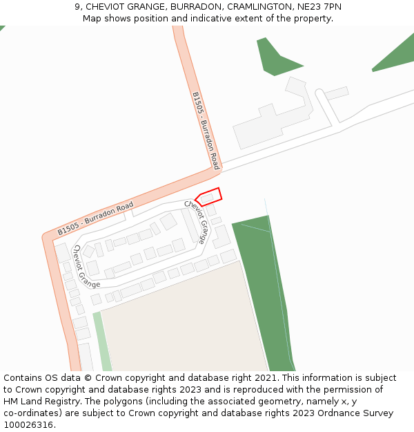 9, CHEVIOT GRANGE, BURRADON, CRAMLINGTON, NE23 7PN: Location map and indicative extent of plot