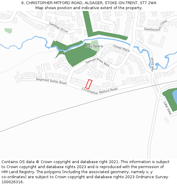 9, CHRISTOPHER MITFORD ROAD, ALSAGER, STOKE-ON-TRENT, ST7 2WA: Location map and indicative extent of plot