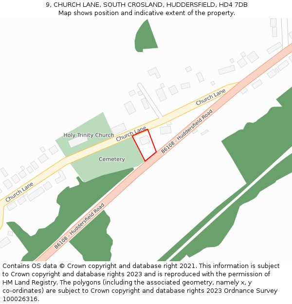 9, CHURCH LANE, SOUTH CROSLAND, HUDDERSFIELD, HD4 7DB: Location map and indicative extent of plot
