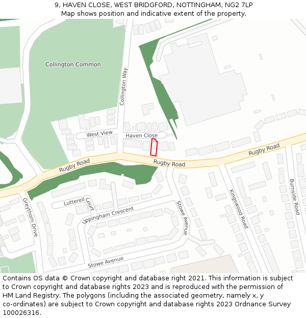 9, HAVEN CLOSE, WEST BRIDGFORD, NOTTINGHAM, NG2 7LP: Location map and indicative extent of plot
