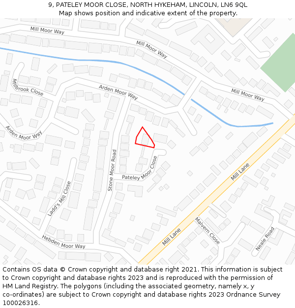 9, PATELEY MOOR CLOSE, NORTH HYKEHAM, LINCOLN, LN6 9QL: Location map and indicative extent of plot