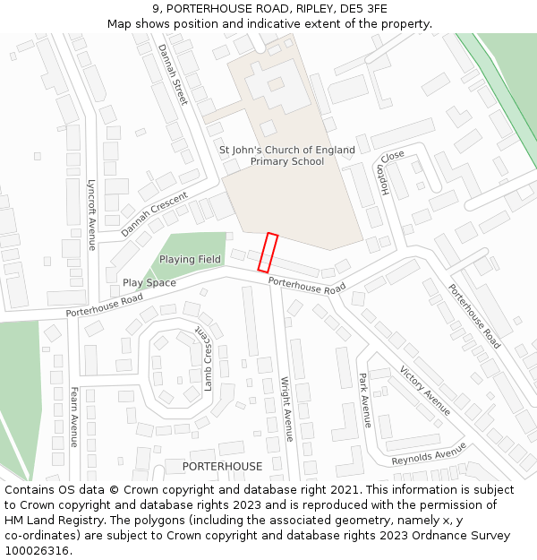 9, PORTERHOUSE ROAD, RIPLEY, DE5 3FE: Location map and indicative extent of plot