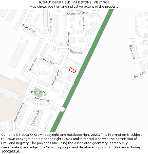 9, SAUNDERS FIELD, MAIDSTONE, ME17 3GR: Location map and indicative extent of plot