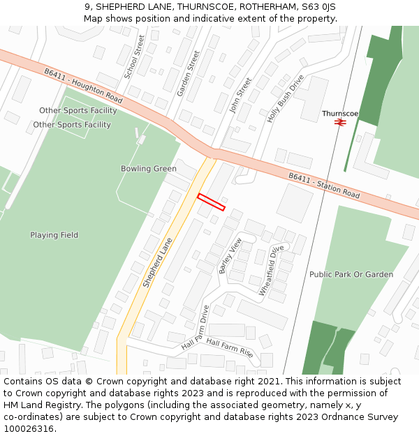 9, SHEPHERD LANE, THURNSCOE, ROTHERHAM, S63 0JS: Location map and indicative extent of plot