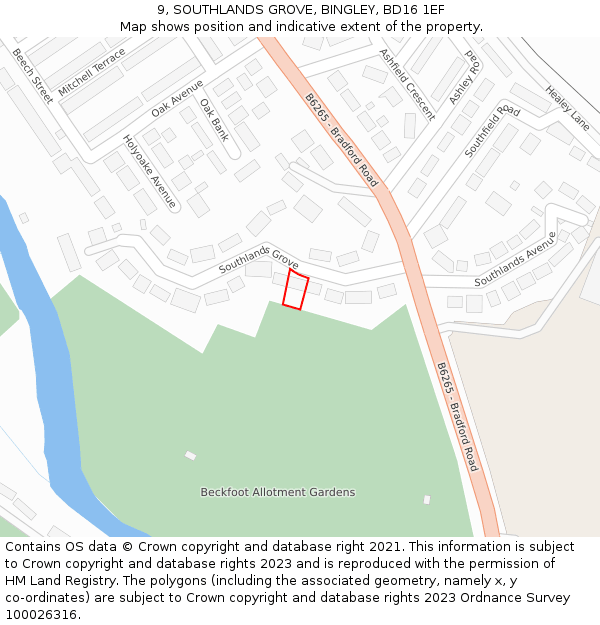 9, SOUTHLANDS GROVE, BINGLEY, BD16 1EF: Location map and indicative extent of plot