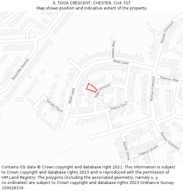 9, TOGA CRESCENT, CHESTER, CH4 7GT: Location map and indicative extent of plot