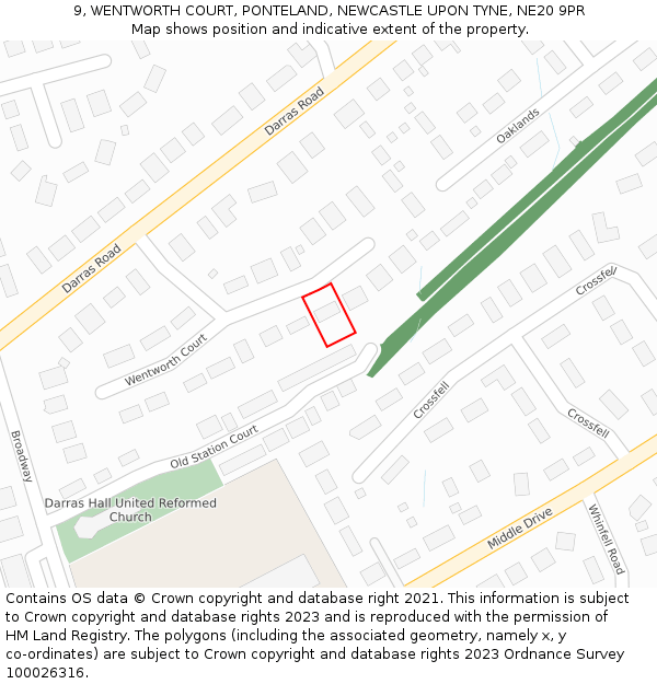 9, WENTWORTH COURT, PONTELAND, NEWCASTLE UPON TYNE, NE20 9PR: Location map and indicative extent of plot