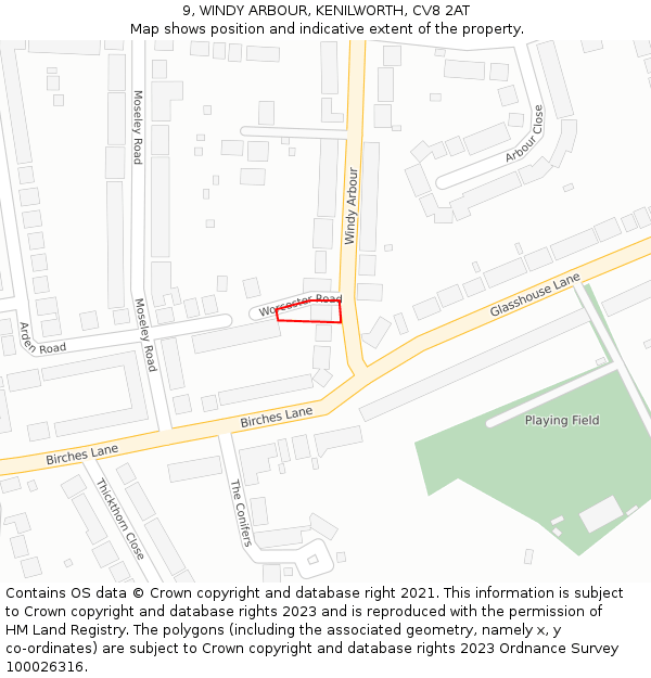 9, WINDY ARBOUR, KENILWORTH, CV8 2AT: Location map and indicative extent of plot