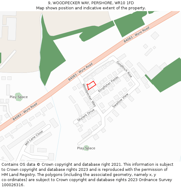 9, WOODPECKER WAY, PERSHORE, WR10 1FD: Location map and indicative extent of plot