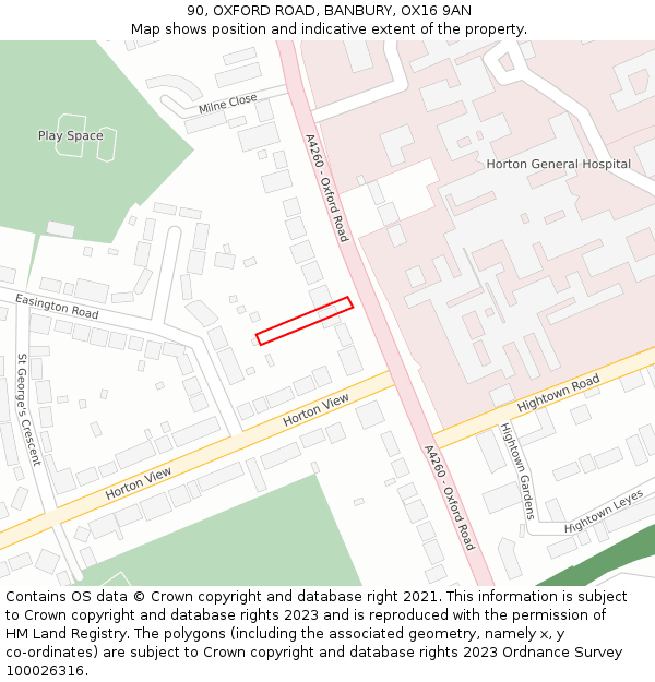 90, OXFORD ROAD, BANBURY, OX16 9AN: Location map and indicative extent of plot