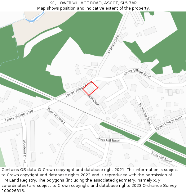 91, LOWER VILLAGE ROAD, ASCOT, SL5 7AP: Location map and indicative extent of plot