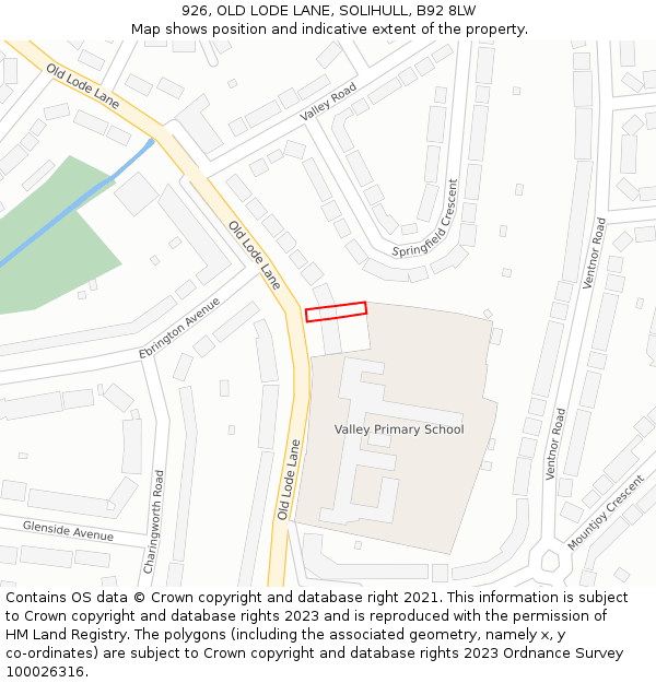 926, OLD LODE LANE, SOLIHULL, B92 8LW: Location map and indicative extent of plot
