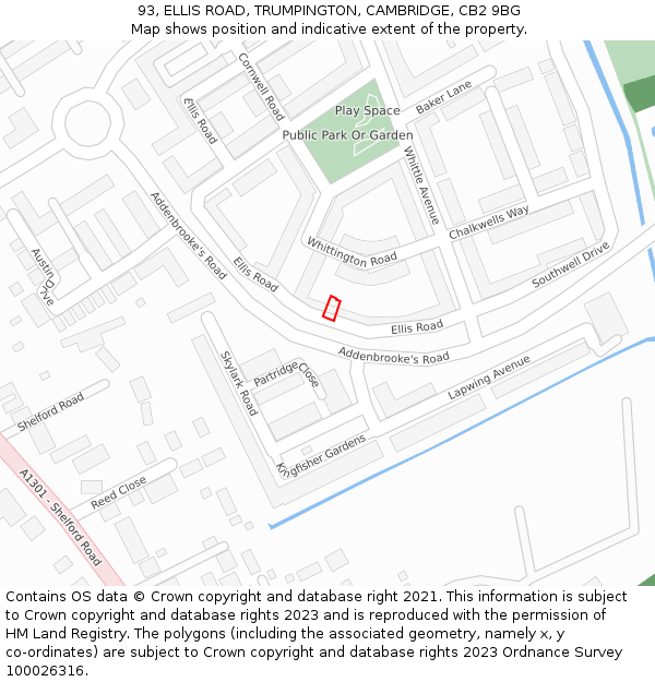 93, ELLIS ROAD, TRUMPINGTON, CAMBRIDGE, CB2 9BG: Location map and indicative extent of plot